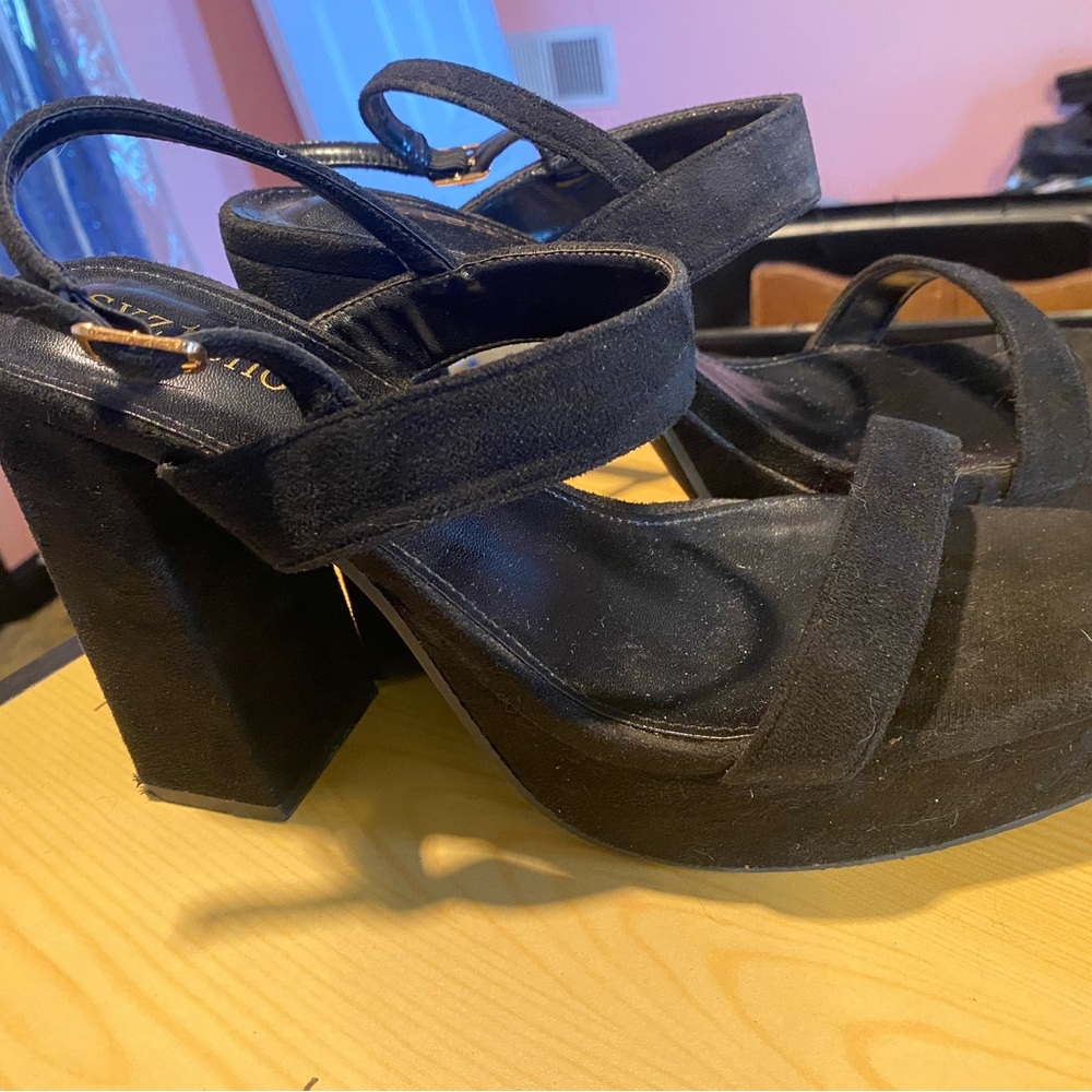 Elegant Black Suede Women's Platform Heels